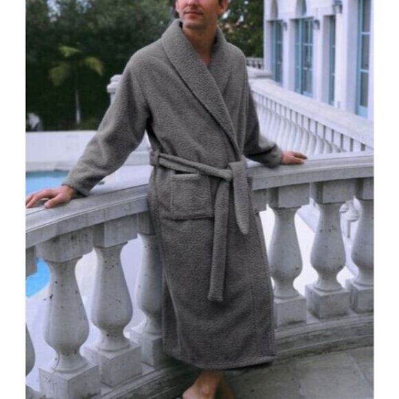 PLUSH NECESSITIES Adult 2XL Gray Microfiber Fleece Full-Length BATH ROBE NIP NEW - Picture 2 of 4